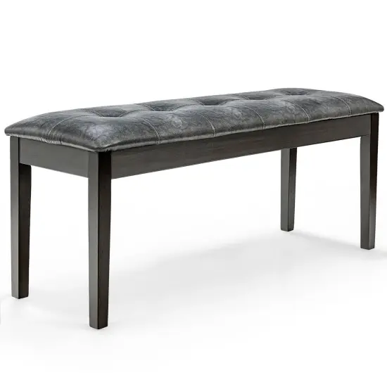 Upholstered Dining Room PU Bench Solid Wood Button Tufted Grey {1}