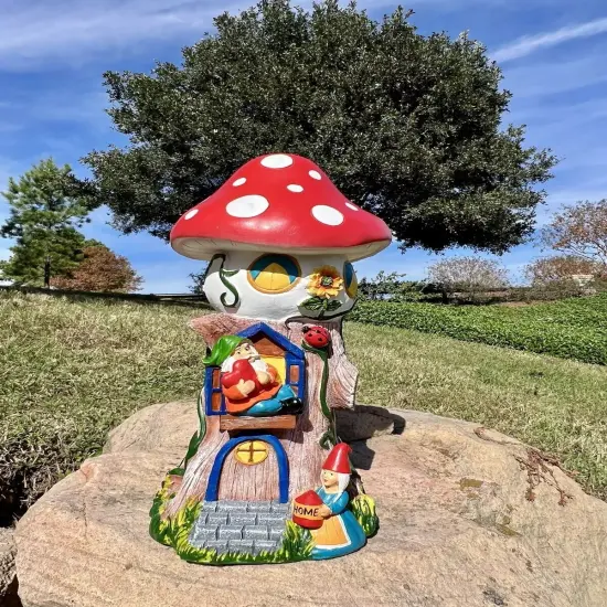 Mushroom Home Funny Garden Gnome Statue Resin Home Lawn Ornament Sculpture Decor {1}