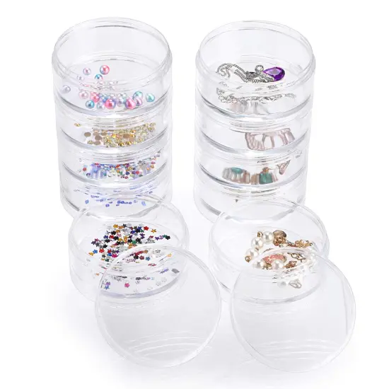 2 Pck 5 Slot Clear Plastic Round Storage Jars - Art Craft Accessory Organizer Box Jewelry Beads Sewing Pills Container Holder for Storage Small Items, Hardware {2}