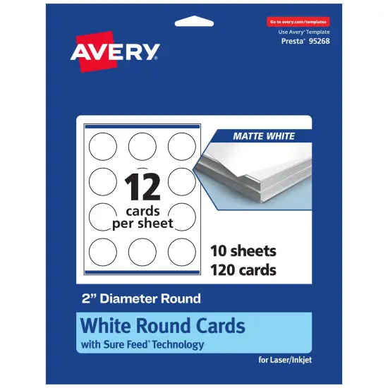 Avery Printable Matte White Cards with Sure Feed, 2" Diameter Round {7}
