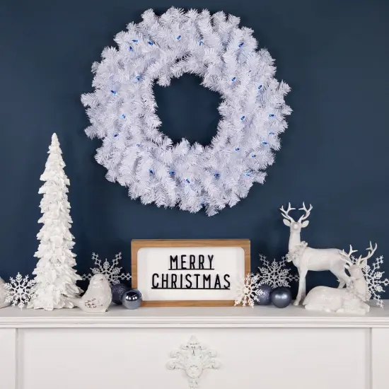 Northlight Pre-Lit Geneva Spruce Artificial Christmas Wreath - 24" - White - Blue Lights {3}