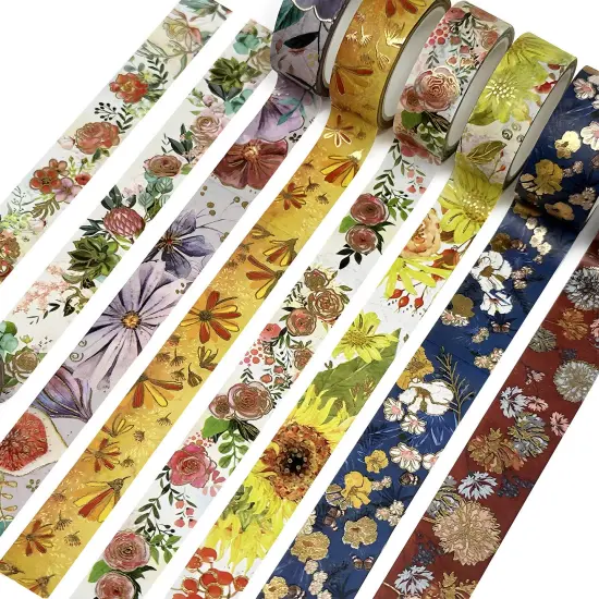 Wrapables Nature Metallic Foil Washi Tape Set for Scrapbooking, Stationery, Diary, Card Making Floral Bloom {3}