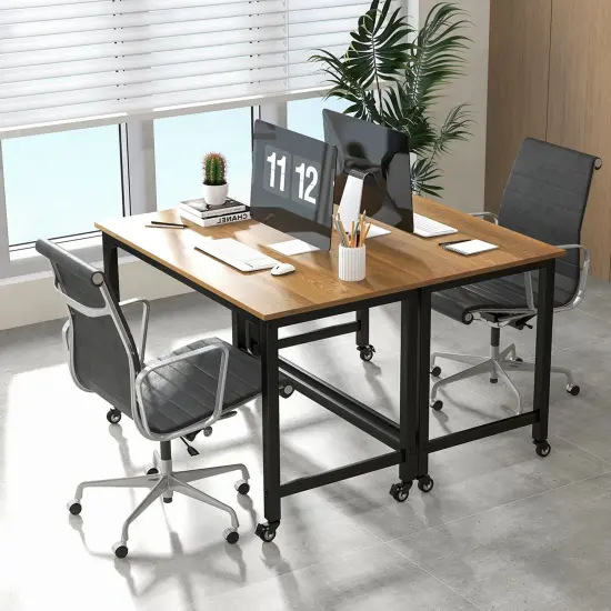 Costway48" Rolling Computer Desk Metal Frame PC Laptop Table Wood Top Study Workstation {5}