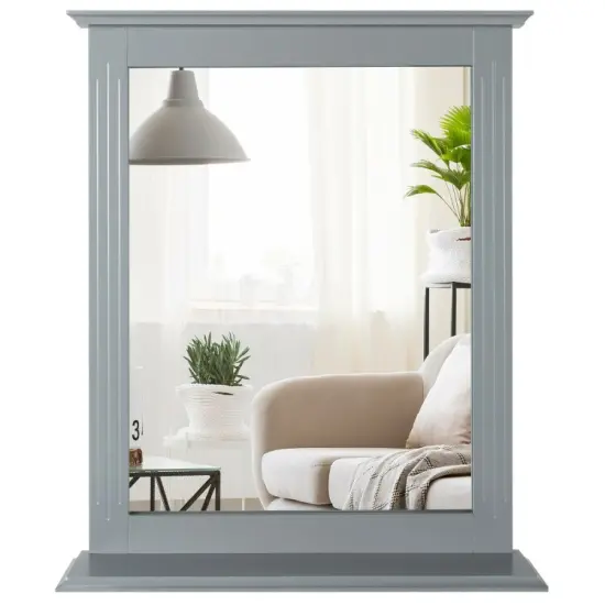 Space Saving Wall-Mounted Bathroom Vanity Mirror with Bottom Shelf Suitable for Any Room Gray {6}