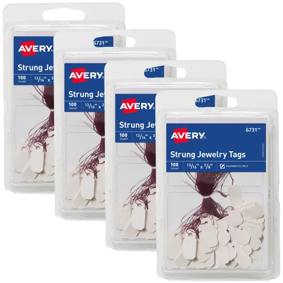 Avery Jewelry Tags with String, 0.8125 x 0.375 Inches, 4 Packs, 400 Strung Tags Total (50226) {1}