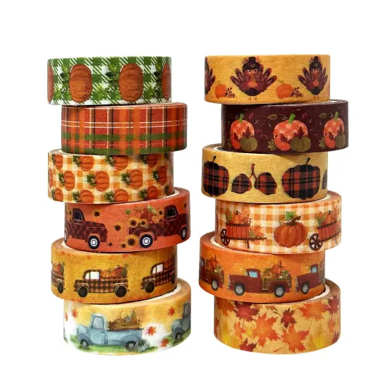 Wrapables Decorative Washi Tape for Scrapbooking, Stationery, Diary, Card Making (12 Rolls), Pumpkin Fun {1}