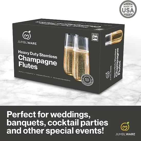 JumblWare 24 9-oz. Stemless Disposable Plastic Champagne Flutes, Clear {3}