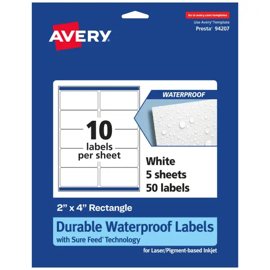 Avery Waterproof Rectangle Labels with Sure Feed, 2" x 4" {1}