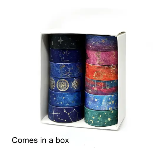 Wrapables Elegant Gold Foil Washi Tape Box Set for Arts & Crafts, Scrapbooking, Stationery, Diary (12 Rolls) Galaxy {5}