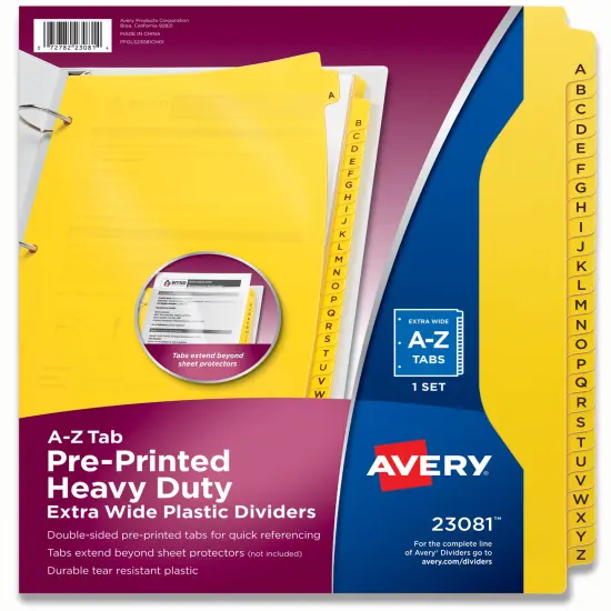 Avery Heavy-Duty Plastic Industrial Dividers, 26 A-Z Tabs, Yellow (23081) {1}