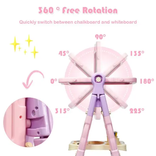 Height Adjustable Kids Art Easel Magnetic Double Sided Board Pink {4}