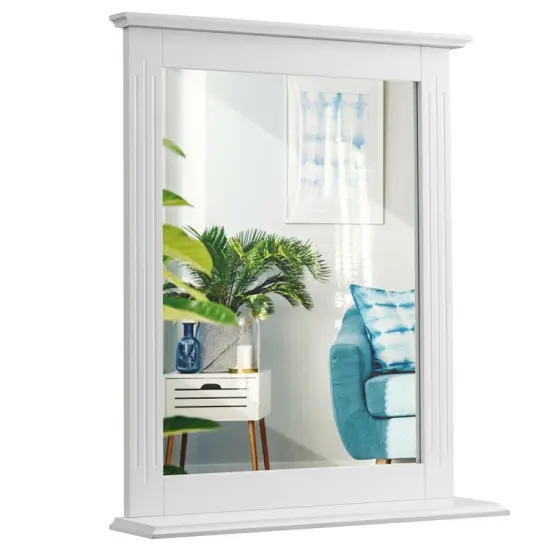 Space Saving Wall-Mounted Bathroom Vanity Mirror with Bottom Shelf Suitable for Any Room White {4}