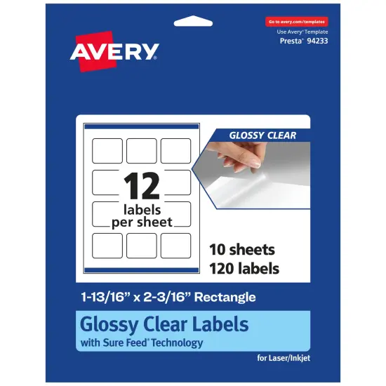 Avery Glossy Clear Rectangle Labels with Sure Feed, 1-13/16" x 2-3/16" {7}