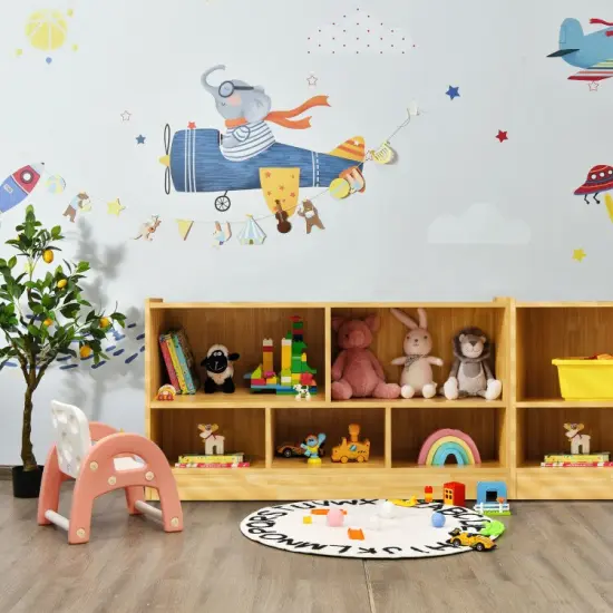 Kids 2-Shelf Bookcase with 5-Cube Wood Toy Storage Organizer Perfect for Children's Room or Bedroom Beige {6}