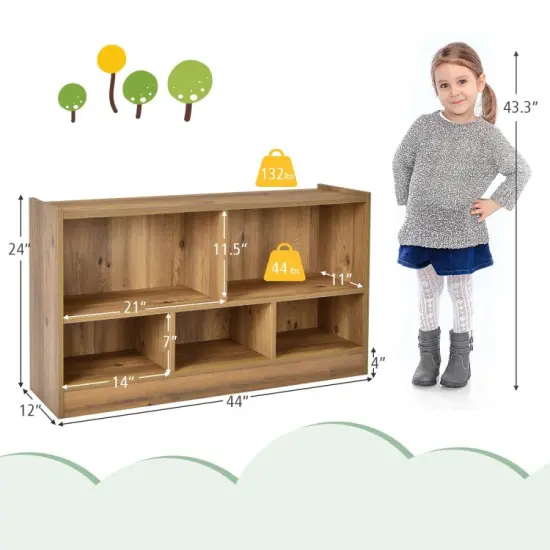 Kids 2-Shelf Bookcase with 5-Cube Wood Toy Storage Organizer Perfect for Children's Room or Bedroom Natural {5}