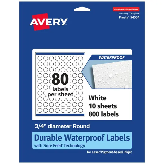 Avery Durable Waterproof Round Labels with Sure Feed, .75" diameter {7}