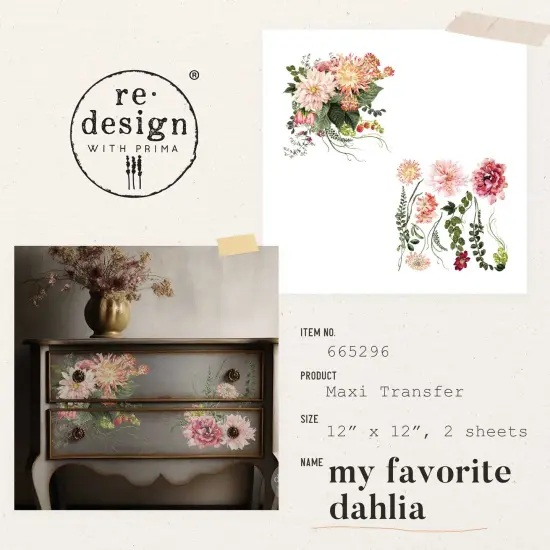 Prima Marketing Re-Design Maxi Transfers 12"X12"-My Favorite Dahlia {3}