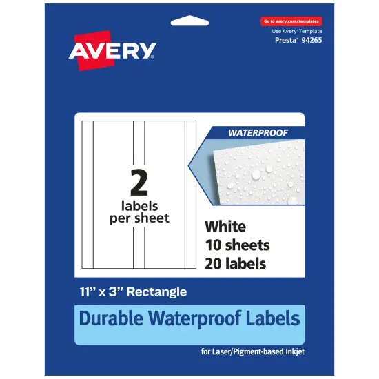 Avery Durable Waterproof Rectangle Labels, 11" x 3" {7}