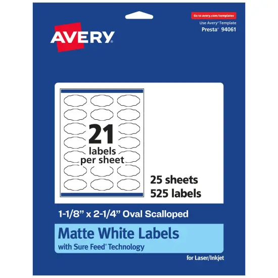 Avery White Oval Scalloped Labels, 1-1/8" x 2-1/4" {1}