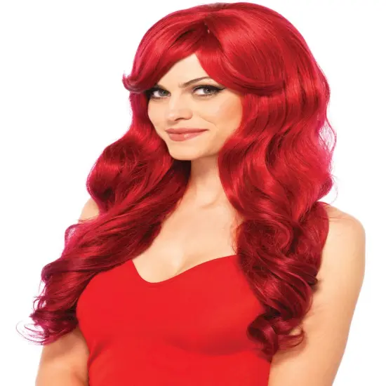 Womens Long Wavy Red Diva Wig Costume Accessory {1}