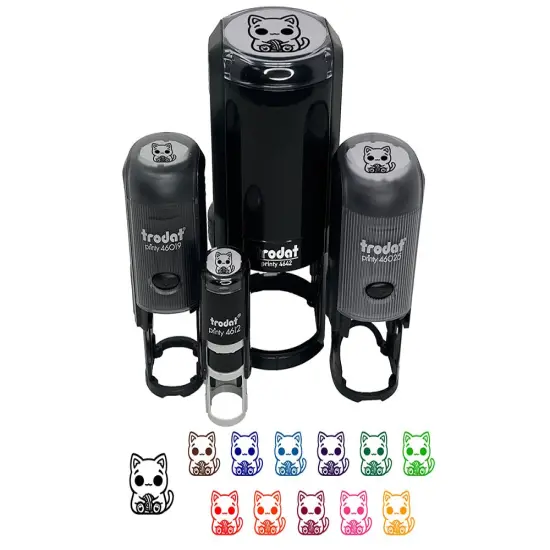 Content Kawaii Chibi Sitting Cat with Ball of Yarn Self-Inking Rubber Stamp for Stamping Crafting Planners Orange {7}