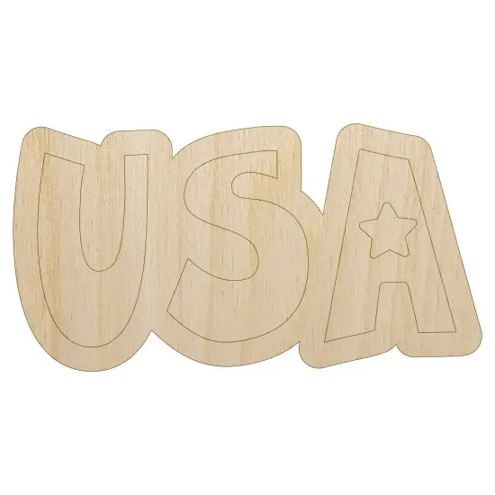 USA Fun Patriotic Text United States of America Unfinished Wood Shape Piece Cutout for DIY Craft Projects {1}