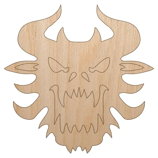 Horned Monster Demon Head Unfinished Wood Shape Piece Cutout for DIY Craft Projects {7}