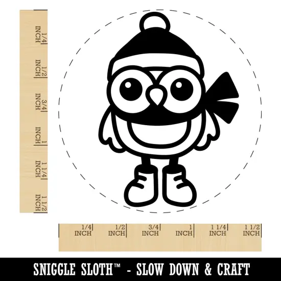 Winter Owl with Hat Scarf Self-Inking Rubber Stamp for Stamping Crafting Planners Black {1}