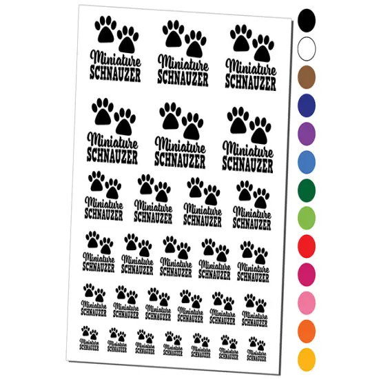 Miniature Schnauzer Dog Paw Prints Fun Text Temporary Tattoo Water Resistant Fake Body Art Set Collection Brown {1}