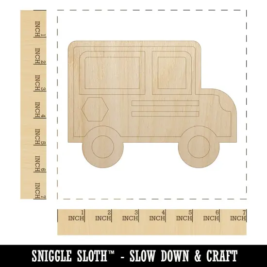 School Bus Icon Unfinished Wood Shape Piece Cutout for DIY Craft Projects {1}