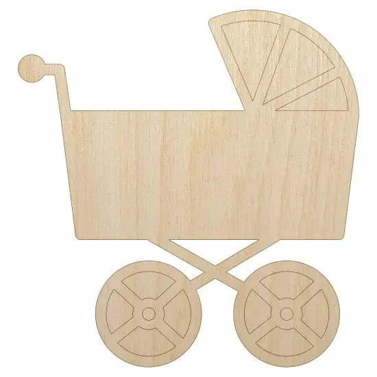 Baby Carriage Pram Stroller Unfinished Wood Shape Piece Cutout for DIY Craft Projects {1}