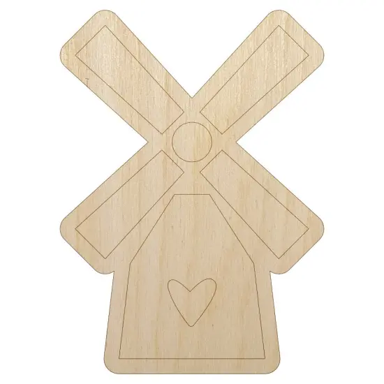 Windmill with Heart Netherlands Holland Unfinished Wood Shape Piece Cutout for DIY Craft Projects {7}