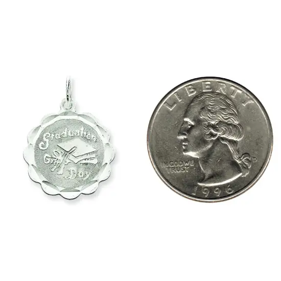Sterling Silver Graduation Day Disc Charm Pendant Jewerly 27mm x 20mm {2}