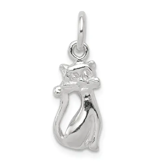 Sterling Silver Cat Charm Pendant Kitty Jewelry 17mm x 8mm {1}
