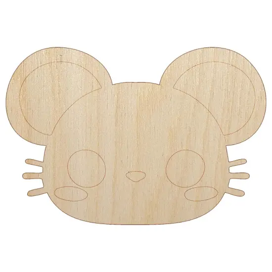Charming Kawaii Chibi Mouse Face Blushing Cheeks Unfinished Wood Shape Piece Cutout for DIY Craft Projects {7}