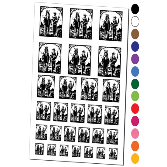 Cowboy with Guns and Horse Temporary Tattoo Water Resistant Fake Body Art Set Collection Black {1}