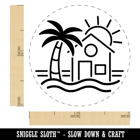Beach House Palm Tree Ocean Self-Inking Rubber Stamp for Stamping Crafting Planners Red {1}