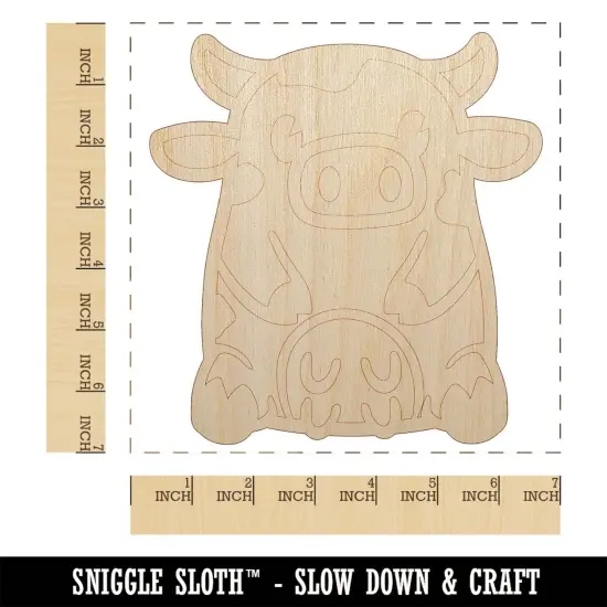 Cute Spotted Cow Sitting Unfinished Wood Shape Piece Cutout for DIY Craft Projects {1}