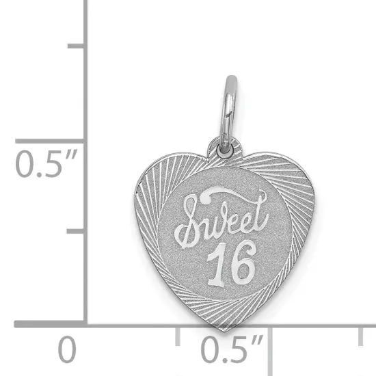 Sterling Silver Sweet Sixteen Heart Charm Birthday Jewerly 19mm x 14mm {4}