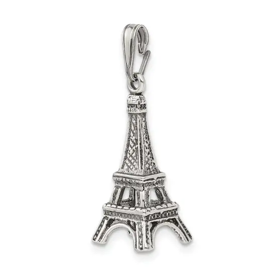 Sterling Silver Eiffel Tower Pendant Charm Paris France Jewerly 29mm x 11mm {5}