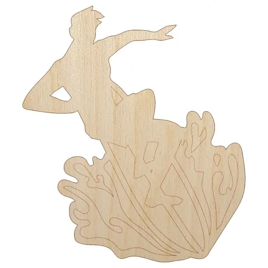 Surfer Surfing Man Silhouette Unfinished Wood Shape Piece Cutout for DIY Craft Projects {7}
