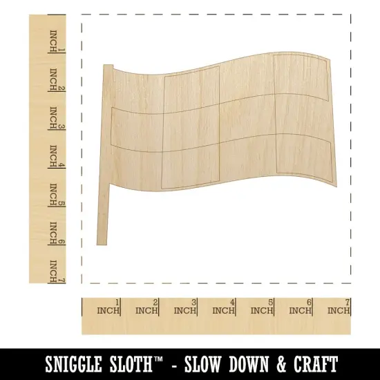 Waving Checkered Flag Unfinished Wood Shape Piece Cutout for DIY Craft Projects {1}