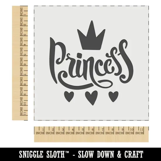 Princess Cursive with Crown and Hearts Wall Cookie DIY Craft Reusable Stencil {1}