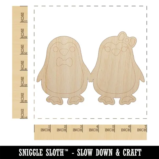 Penguin Couple in Love Anniversary Unfinished Wood Shape Piece Cutout for DIY Craft Projects {1}