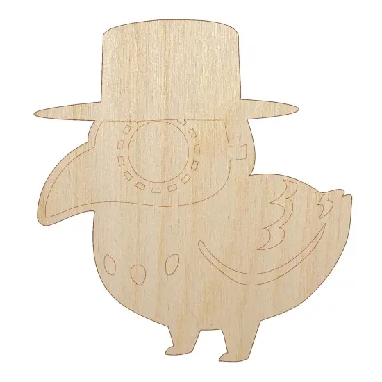 Cute Chibi Raven with Plague Doctor Mask Unfinished Wood Shape Piece Cutout for DIY Craft Projects {7}
