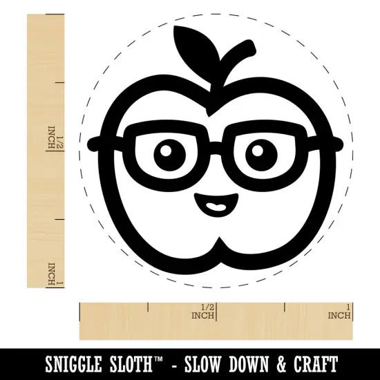 Cute Kawaii Apple Smart with Glasses Self-Inking Rubber Stamp for Stamping Crafting Planners Blue {1}