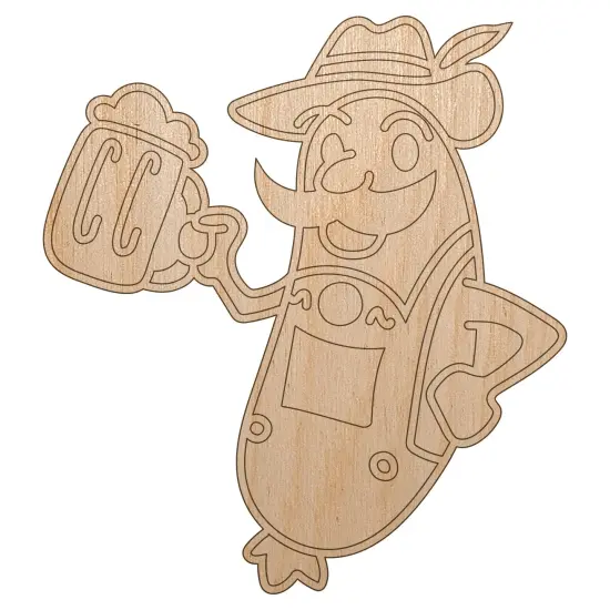 Oktoberfest Bratwurst in Lederhosen with Beer Unfinished Wood Shape Piece Cutout for DIY Craft Projects {7}