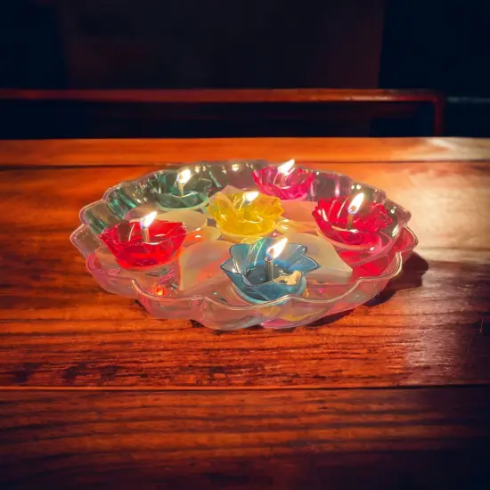 Floating Rangoli Diya Deepawali Oil Lamp Traditional Colourful Diyas with Wicks Batti Diwali Home Temple Decor Shadow Reflective Diyas - Christmas Thanksgiving Housewarming Return Gift {6}