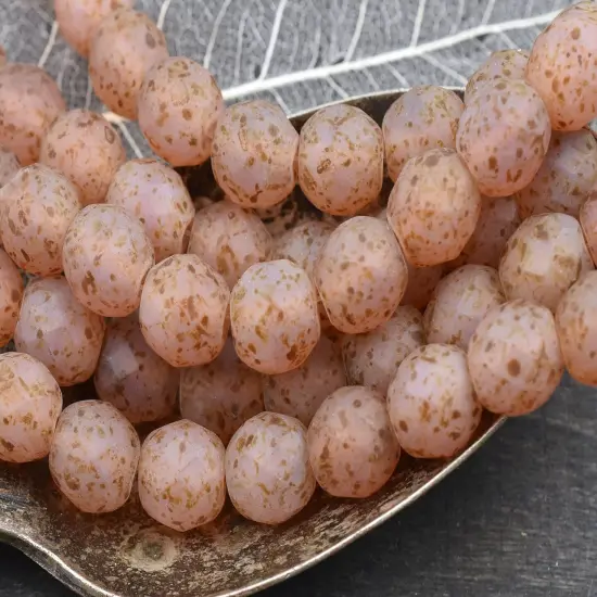 *10* 10mm Matte Rose Pink Opal Picasso Fire Polished Round Beads {3}