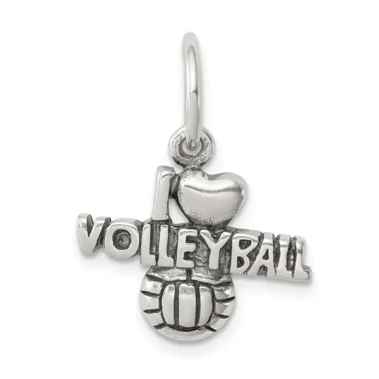 Sterling Silver Antiqued I Love Volleyball Charm Sports Jewerly 15mm x 17mm {1}